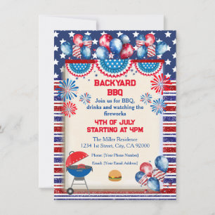 Invitación 4 de julio Día de la Independencia diseño fiesta d
