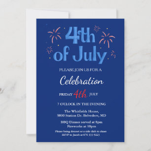 Invitación 4 de julio Día de la Independencia Fiesta Azul Bla