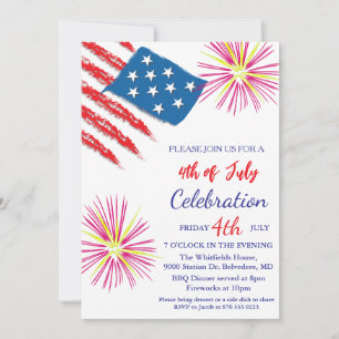 Invitación 4 de julio Día de la Independencia Fiesta Azul Bla
