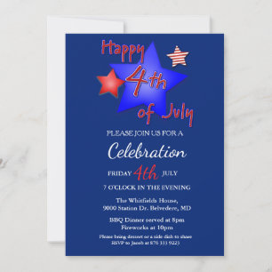 Invitación 4 de julio Día de la Independencia Fiesta Azul Bla