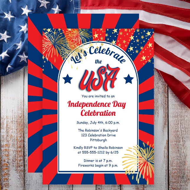 Invitación 4 de julio, Día de la Independencia, se celebra el (July 4th Independence Day "Let's Celebrate the USA" Holiday Party Invitation )