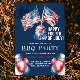 Invitación 4 de julio Eagle America Flag BBQ Fiesta