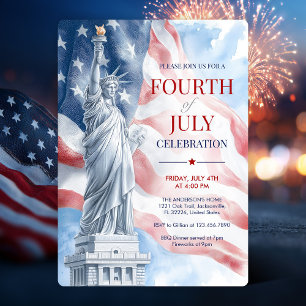 Invitación 4 de julio Estatua de la Libertad y Ilustracion de