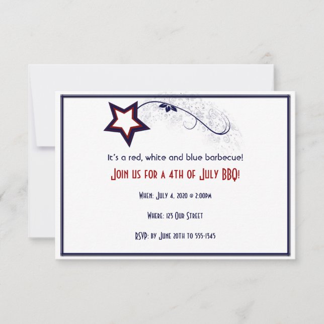 Invitación 4 de julio Estrella Patriótica (Anverso)