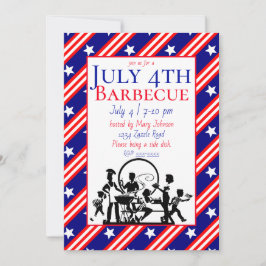Invitación 4 de julio Estrellas de barbacoa, rojo, franjas bl