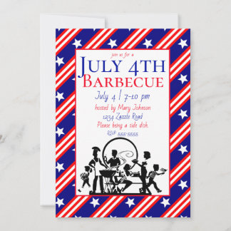 Invitación 4 de julio Estrellas de barbacoa, rojo, franjas bl