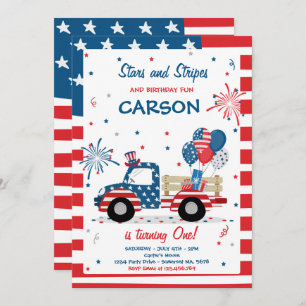 Invitación 4 De Julio Estrellas Estripas Y Diversión Cumpleañ