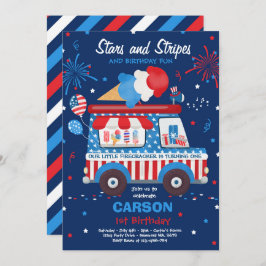 Invitación 4 De Julio Estrellas Stripes Camión Helado Cumplea