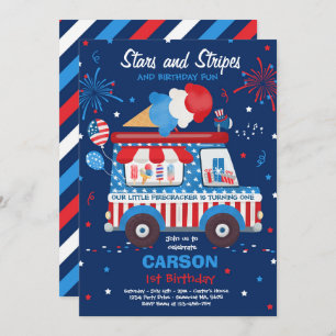 Invitación 4 De Julio Estrellas Stripes Camión Helado Cumplea