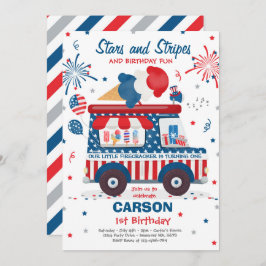 Invitación 4 De Julio Estrellas Stripes Camión Helado Cumplea