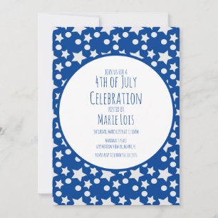 Invitación 4 de Julio Estrellas y Puntos Azul Gris