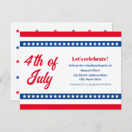 Invitación 4 de julio Estrellas y rayas blancas y azules roja