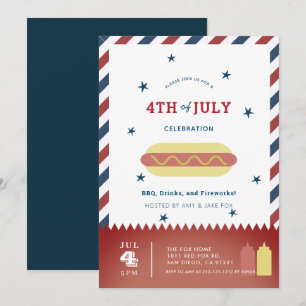 Invitación 4 de julio Estrellas y rayas Perro caliente barbac