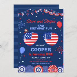 Invitación 4 De Julio Estrellas Y Tiras Primer Cumpleaños