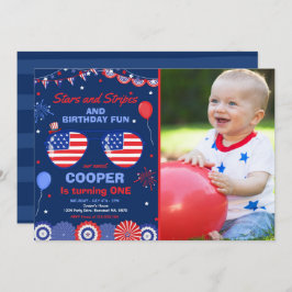 Invitación 4 De Julio Estrellas Y Tiras Primer Cumpleaños