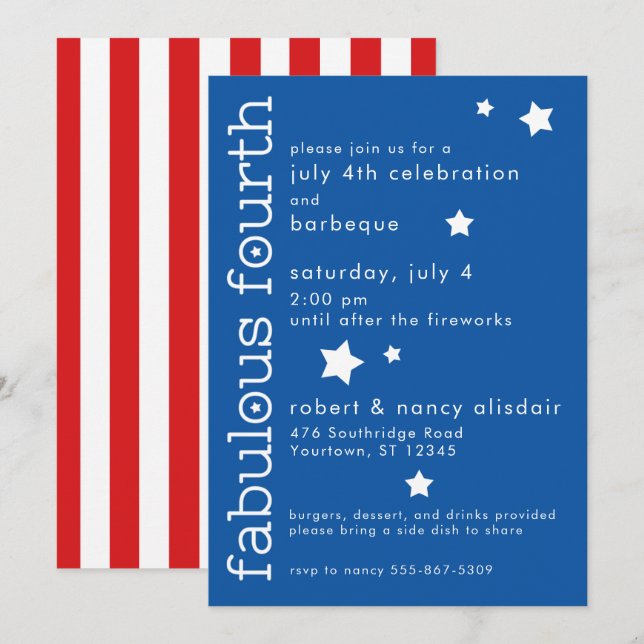 Invitación 4 de julio | Fabuloso Cuarto Patriótico (Anverso / Reverso)