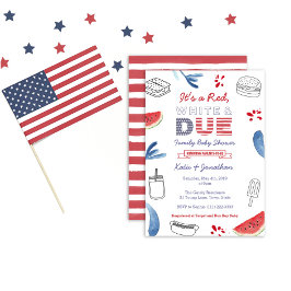 Invitación 4 de julio Familia Baby Shower Blanco Rojo
