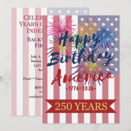Invitación 4 de julio Feliz cumpleaños América EE. UU. 250º