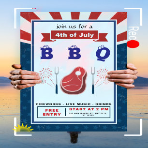 Invitación 4 de julio - Feliz Independencia - Fiesta BBQ