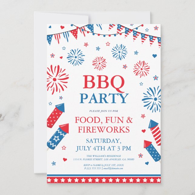 Invitación 4 de julio festivae marco de frontera de barbacoa (Anverso)
