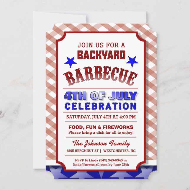 Invitación 4 de julio Festividad de celebración de barbacoa e (Anverso)