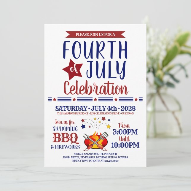Invitación 4 de julio Fiesta (Anverso de pie)