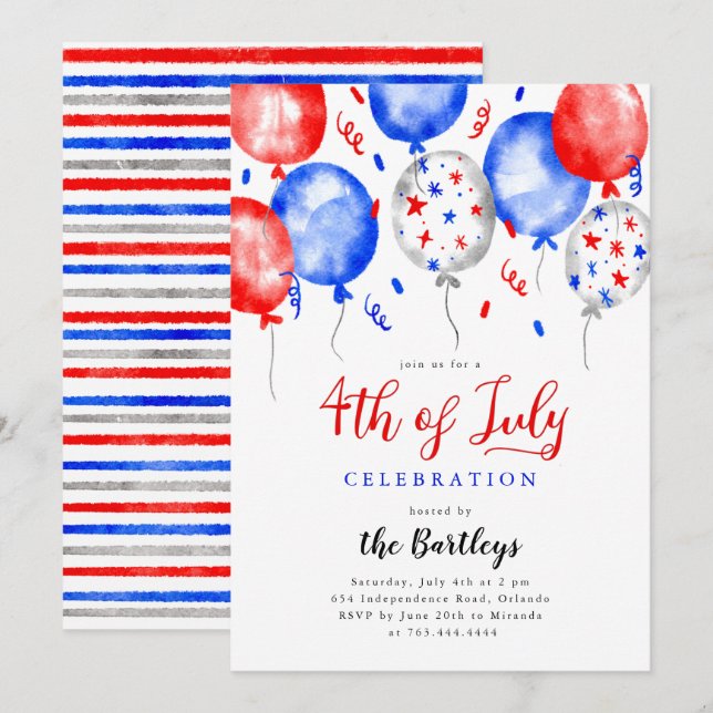 Invitación 4 de julio Fiesta (Anverso / Reverso)