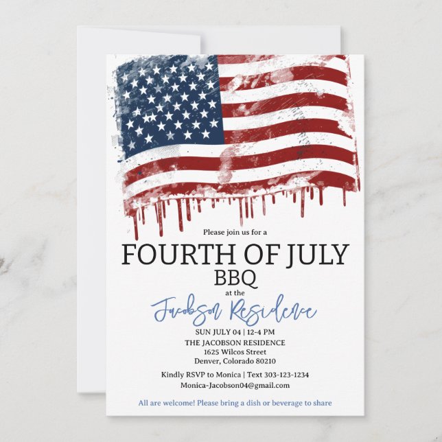 Invitación 4 de julio Fiesta americano de barbacoa (Anverso)