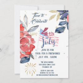Invitación 4 de julio Fiesta Bandera azul blanca roja