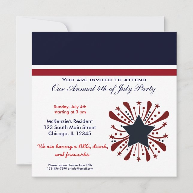 Invitación 4 de julio Fiesta BBQ (Anverso)