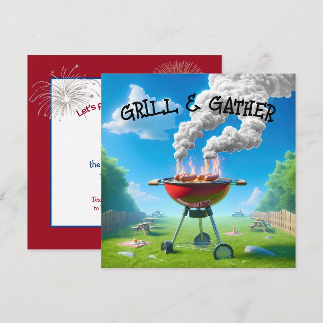 Invitación 4 De Julio Fiesta BBQ (Anverso / Reverso)