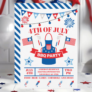 Invitación 4 De Julio Fiesta BBQ Azul De La Marina Barbeque A
