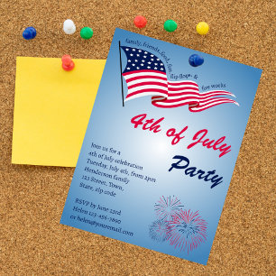 Invitación 4 de julio Fiesta con bandera estadounidense y fue