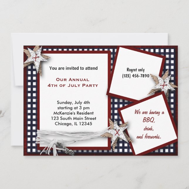 Invitación 4 de julio Fiesta de barbacoa (Anverso)