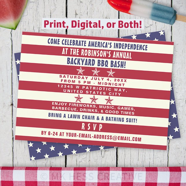 Invitación 4 de julio Fiesta de barbacoa Estrellas Patriótica (Subido por el creador)