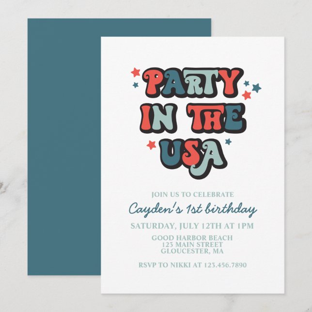 Invitación 4 de julio Fiesta de cumpleaños en Estados Unidos (Anverso / Reverso)