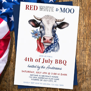 Invitación 4 De Julio Fiesta De La Bola Blanca Roja Moo Patri