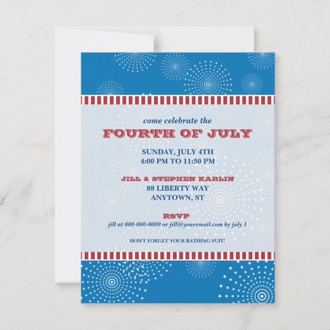 Invitación 4 de julio fiesta de la explosión del fiesta (Anverso)