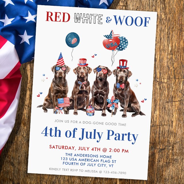 Invitación 4 De Julio Fiesta De Perros Patrióticos Blancos Ro (Subido por el creador)