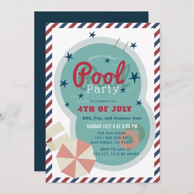 Invitación 4 de julio Fiesta de Pool (Anverso / Reverso)