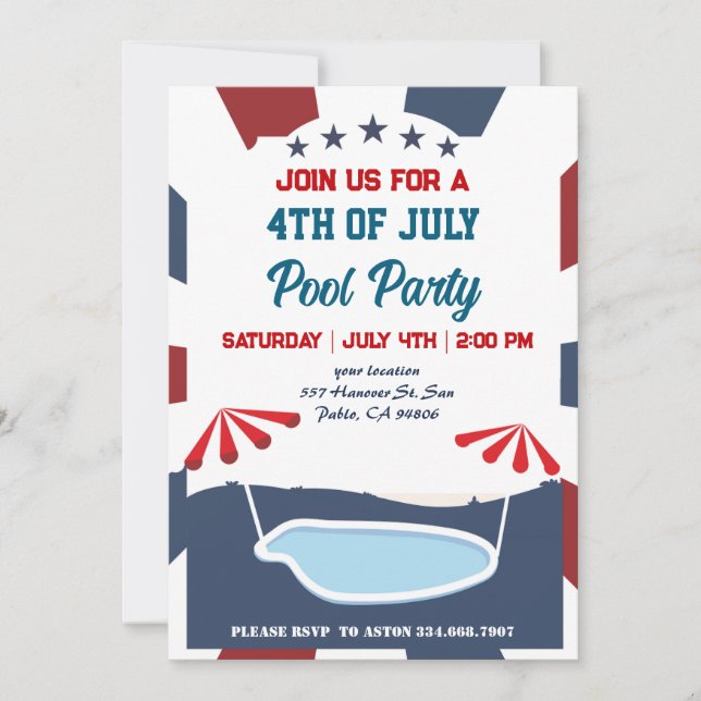 Invitación 4 de julio Fiesta de Pool (Anverso)