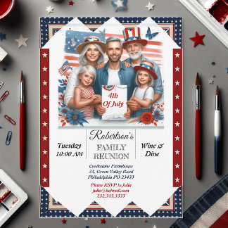 Invitación 4 De Julio, Fiesta De Reunión Familiar De Vino Y C