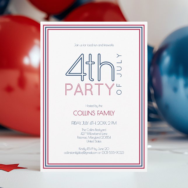 Invitación 4 de julio Fiesta de verano de Reunión Familiar Mo (4th of July Modern Family Reunion Summer Party Invitation)