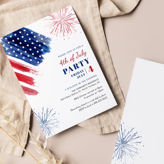 Invitación 4 de julio Fiesta del Día de la Independencia Azul (4th of July Red White Blue Holiday Party Invitation)