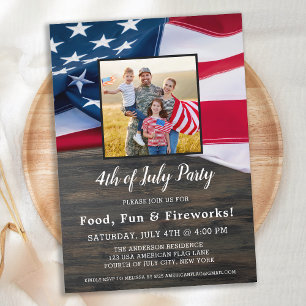 Invitación 4 De Julio Fiesta Foto Bandera Estadounidense