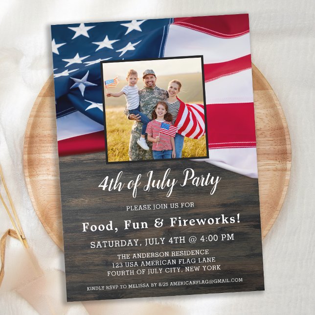 Invitación 4 De Julio Fiesta Foto Bandera Estadounidense (Subido por el creador)