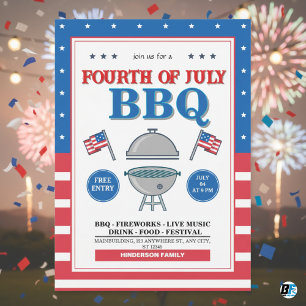 Invitación 4 de Julio, Fiesta Patriótica de Fuegos Artificial