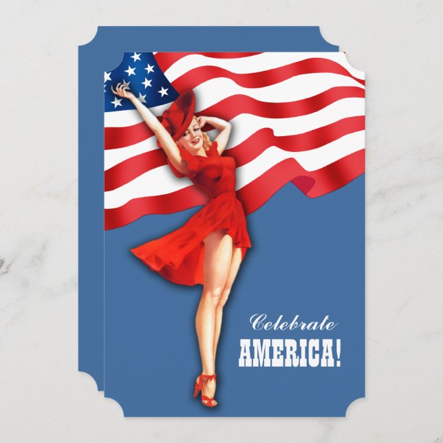 Invitación 4 de julio Fiesta | Pin-Up Retro de eventos (Anverso / Reverso)