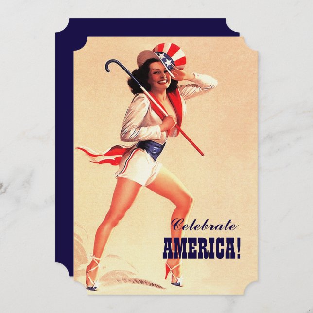 Invitación 4 de julio Fiesta | Pin-Up Retro de eventos (Anverso / Reverso)