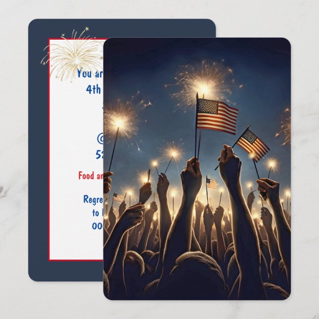 Invitación 4 de julio Fiesta Sparklers y Bandera (Anverso / Reverso)